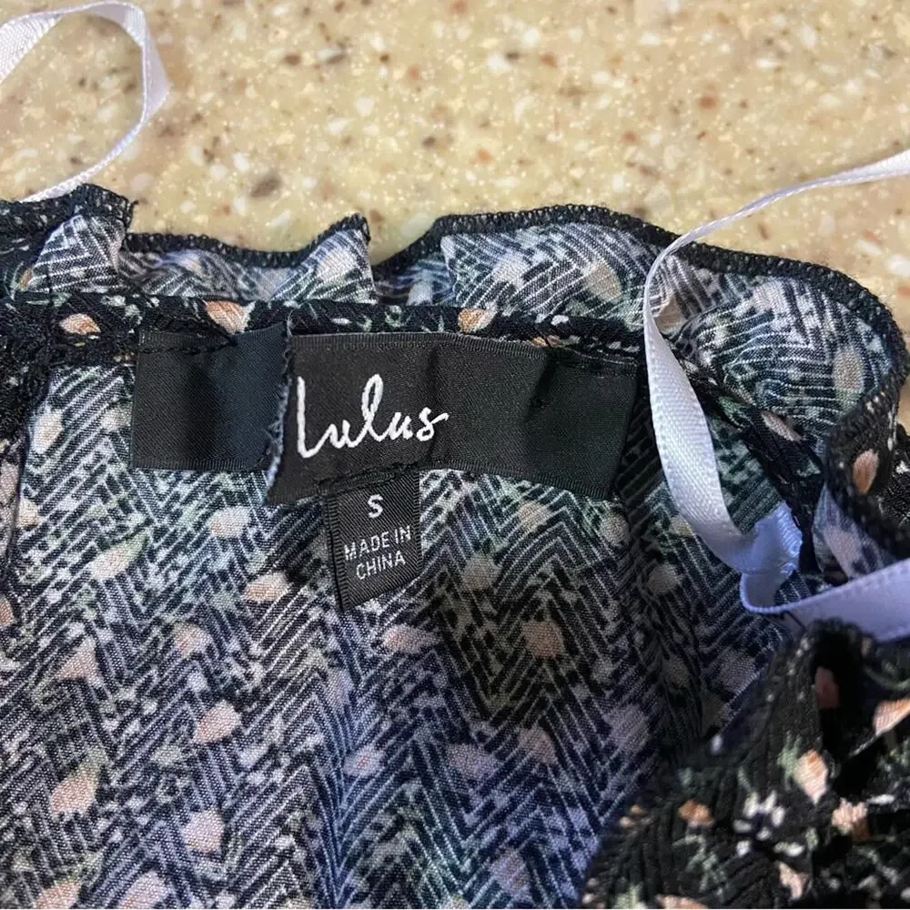 NWOT Lulus Admire You Black Floral Print Ruffled Long Sleeve Mini Dress - Picture 8 of 13